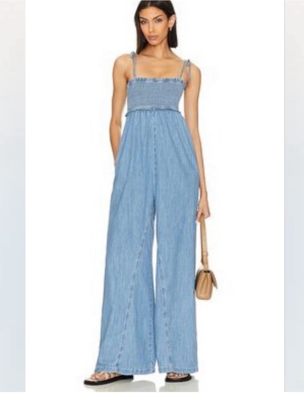 Free People- We The Free Easy Does It Chambray Jumpsuit